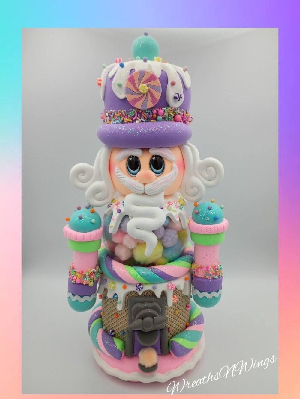 Pastel Candyland Nutcracker Gumball Machine, Handmade Whimsical Nutcracker, Pink